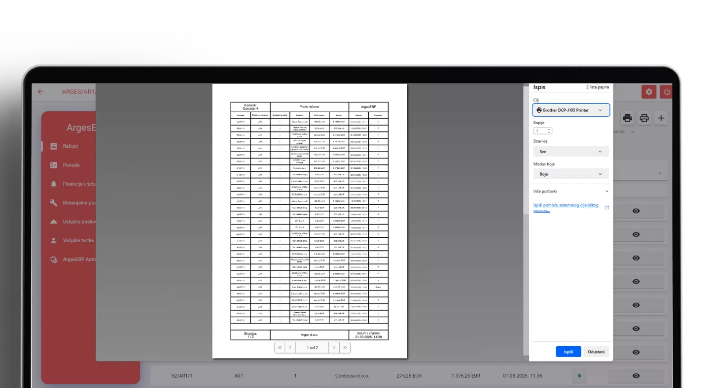 Ispis popisa računa (skupno)
