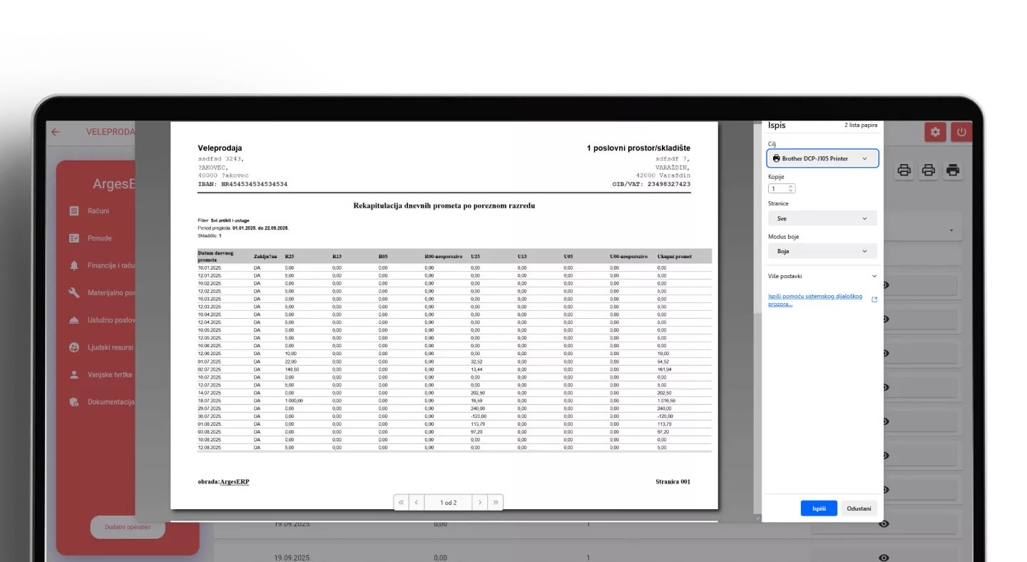 Rekapitulacija dnevnih prometa po poreznom razredu