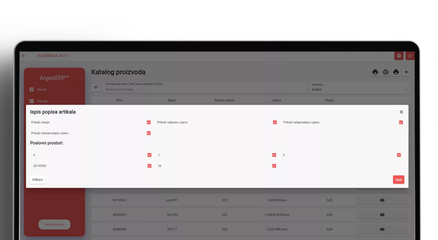 Ispis popisa artikala
